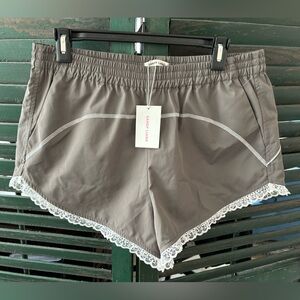 Sandy Liang Gray Lace Trim Women Shorts